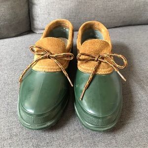 Green and Tan Suede Duck Shoes